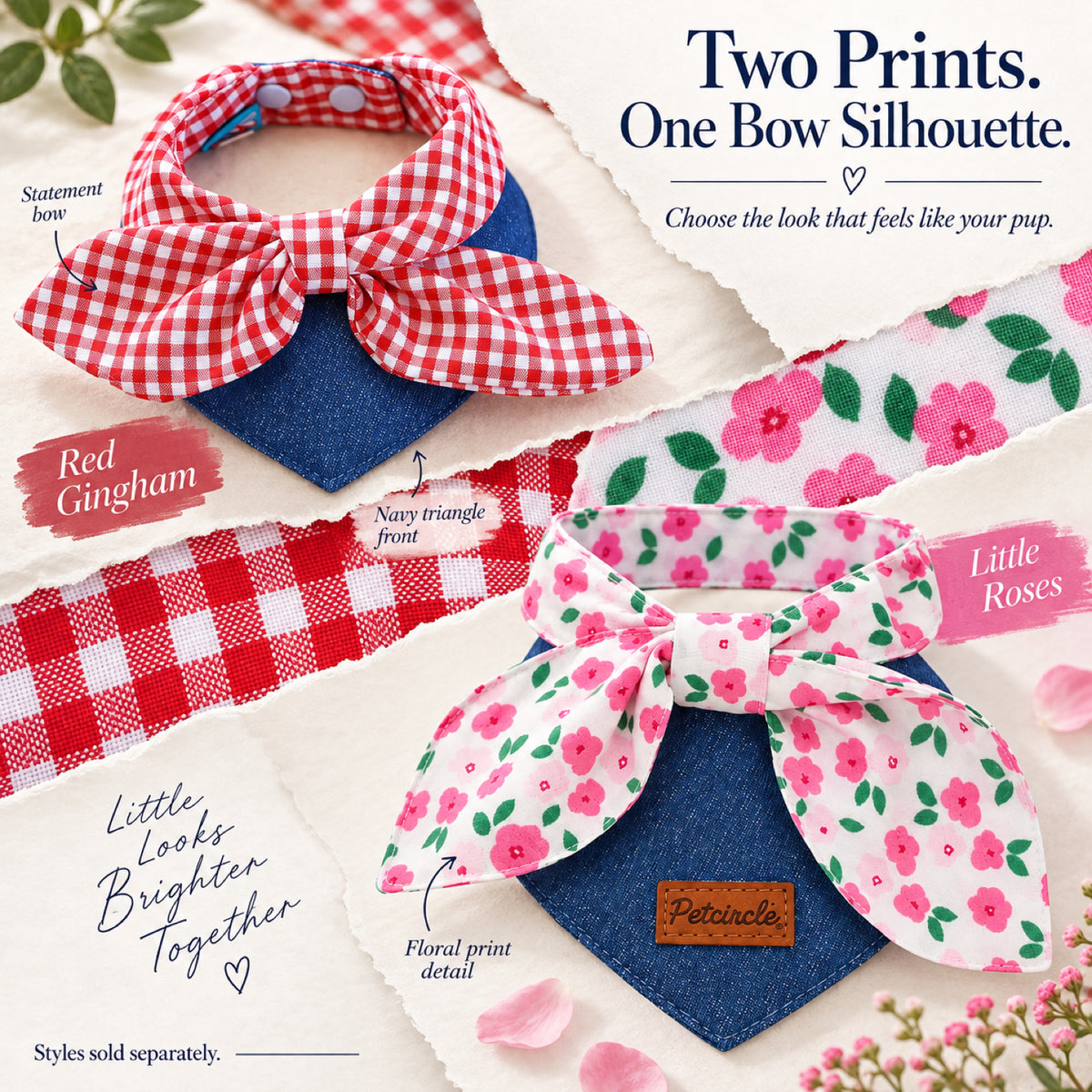 GAVPEPY Polyester Gingham Bow Pet Bib, Sizes S, M, Red, for pet photos, outings and celebrations; decorative neckwear with the selected print and fit shown in the product photos; review the selected variant photo for details image 7 - 07-双款层次.jpg