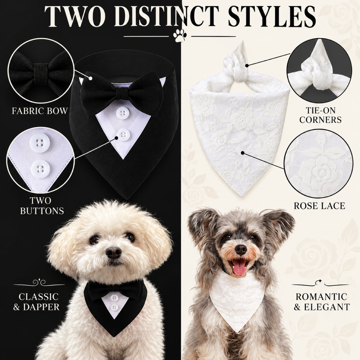 GAVPEPY Cotton Formal Tuxedo Pet Bib, Sizes XS, S, M, L, XL, Black, White, for photos, celebrations, walks and everyday pet outfits; a neckwear accessory for everyday outfits, portraits and special occasions image 7 - 07-双结构对照.jpg