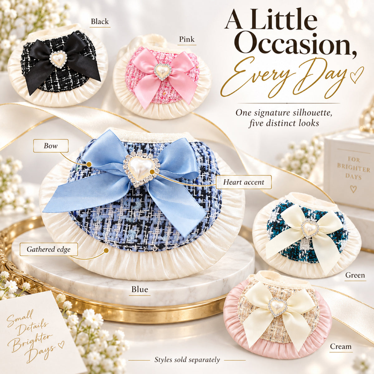 GAVPEPY Polyester Bow-Trim Pet Bib, Size S, 5 color or pattern options, for photos, celebrations, walks and everyday pet outfits; a neckwear accessory for everyday outfits, portraits and special occasions image 7 - 07-五色收束.jpg
