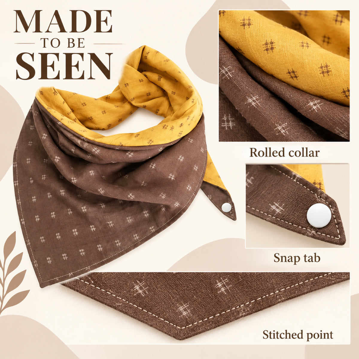 GAVPEPY Polyester Color-Block Triangle Pet Bandana, Sizes S, M, L, XL, Yellow, Brown, for photos, celebrations, walks and everyday pet outfits; a neckwear accessory for everyday outfits, portraits and special occasions image 7 - 07-卷领按扣车线.jpg