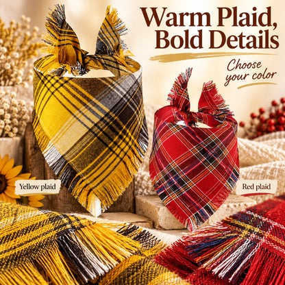 GAVPEPY Polyester-cotton blend Plaid Fringe Pet Bandana, Sizes 65 x 45 x 45 cm, 55 x 38 x 38, as pictured, for photos, celebrations, walks and everyday pet outfits; a neckwear accessory for everyday outfits, portraits and special occasions image 7 - 07-暖调细节.jpg