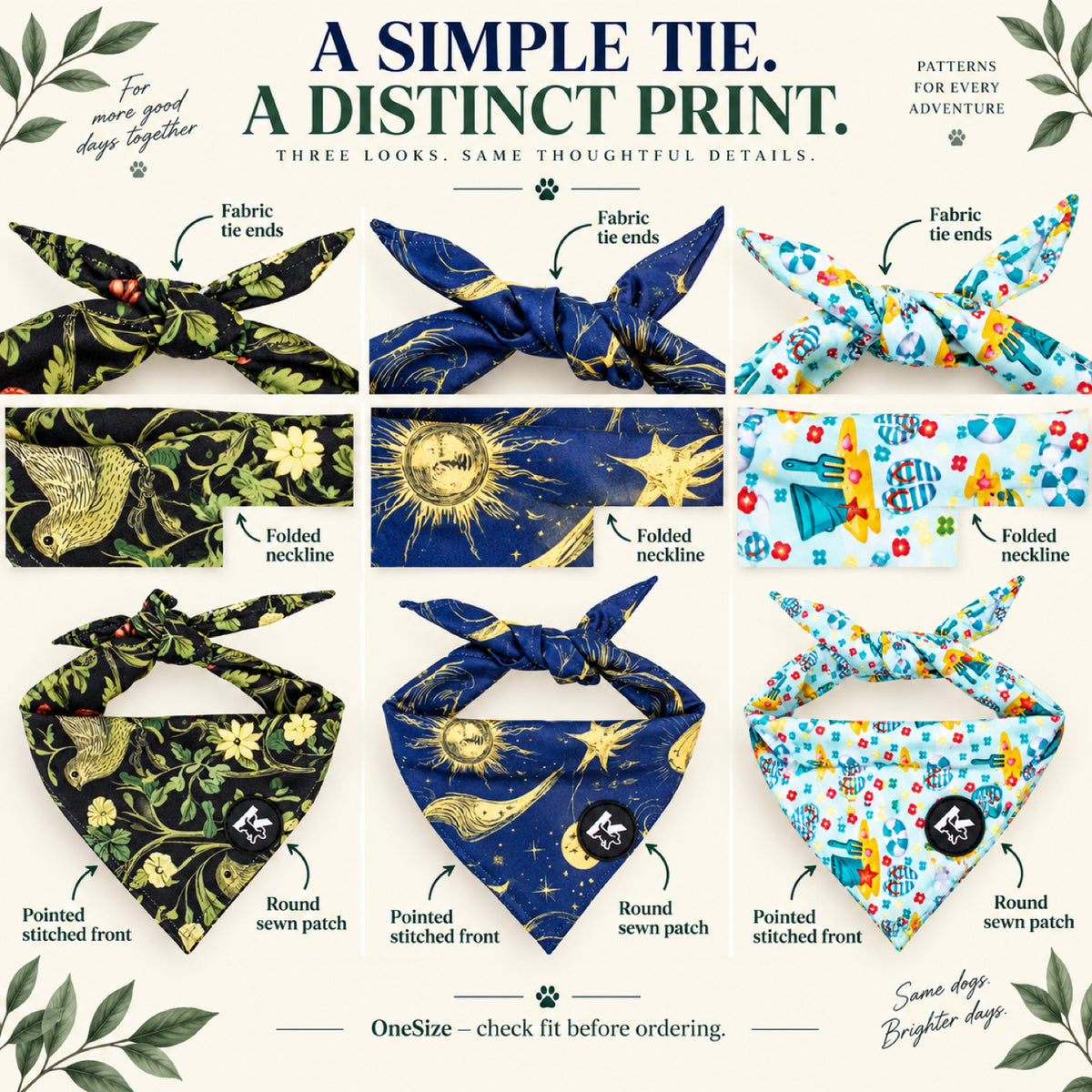GAVPEPY Polyester Floral Print Pet Bandana, Size One Size, Green, for pet photos, outings and celebrations; decorative neckwear with the selected print and fit shown in the product photos; review the selected variant photo for details image 7 - 07-系结结构.jpg