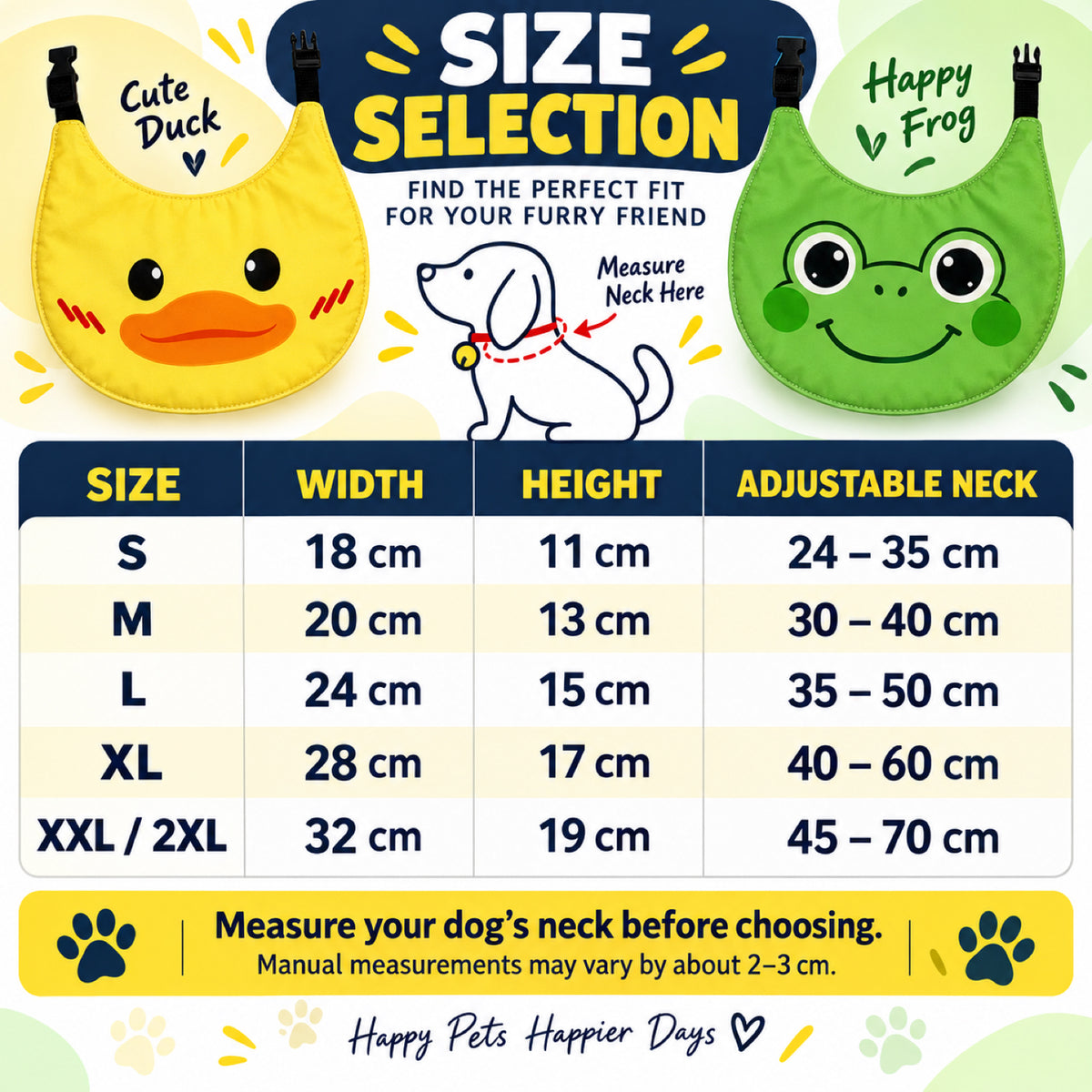 GAVPEPY Polyester Cartoon Face Pet Bib, Sizes XXL, XL, L, M, S, Yellow, Blue, Green, for photos, celebrations, walks and everyday pet outfits; a neckwear accessory for everyday outfits, portraits and special occasions image 7 - 07-尺码表.jpg