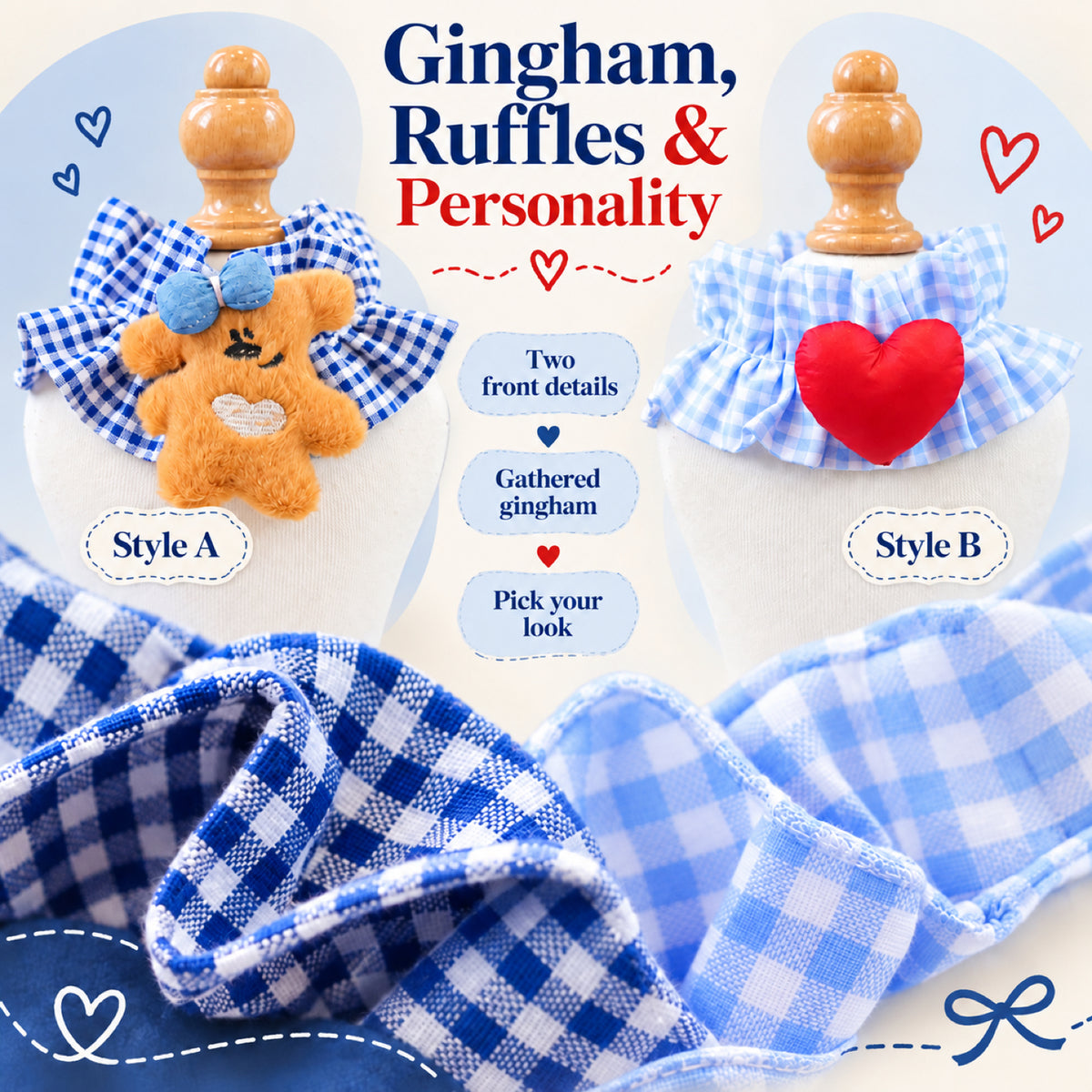 GAVPEPY Polyester Gingham Bear Pet Bib, Size S, as pictured, for pet photos, outings and celebrations; decorative neckwear with the selected print and fit shown in the product photos; review the selected variant photo for details image 7 - 07-格纹造型.jpg