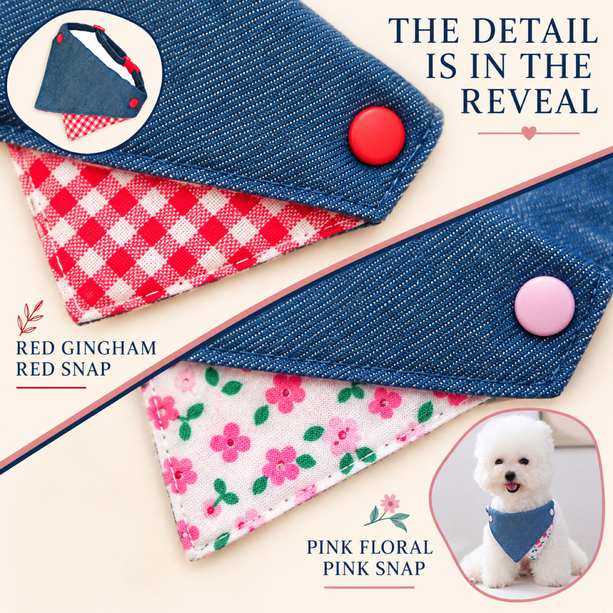 GAVPEPY Polyester Denim-Look Triangle Pet Bib, Sizes S, M, as pictured, for photos, celebrations, walks and everyday pet outfits; a neckwear accessory for everyday outfits, portraits and special occasions image 7 - 07-衬片对照.jpg