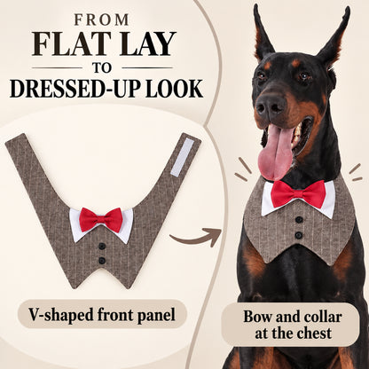 GAVPEPY Polyester Tuxedo Bow Pet Bib, Sizes XS, S, M, L, XL, Green Stripe, Dark Gray Stripe, Coffee Stripe, for photos, celebrations, walks and everyday pet outfits; a neckwear accessory for everyday outfits, portraits and special occasions image 7 - 07-平铺佩戴对照.jpg