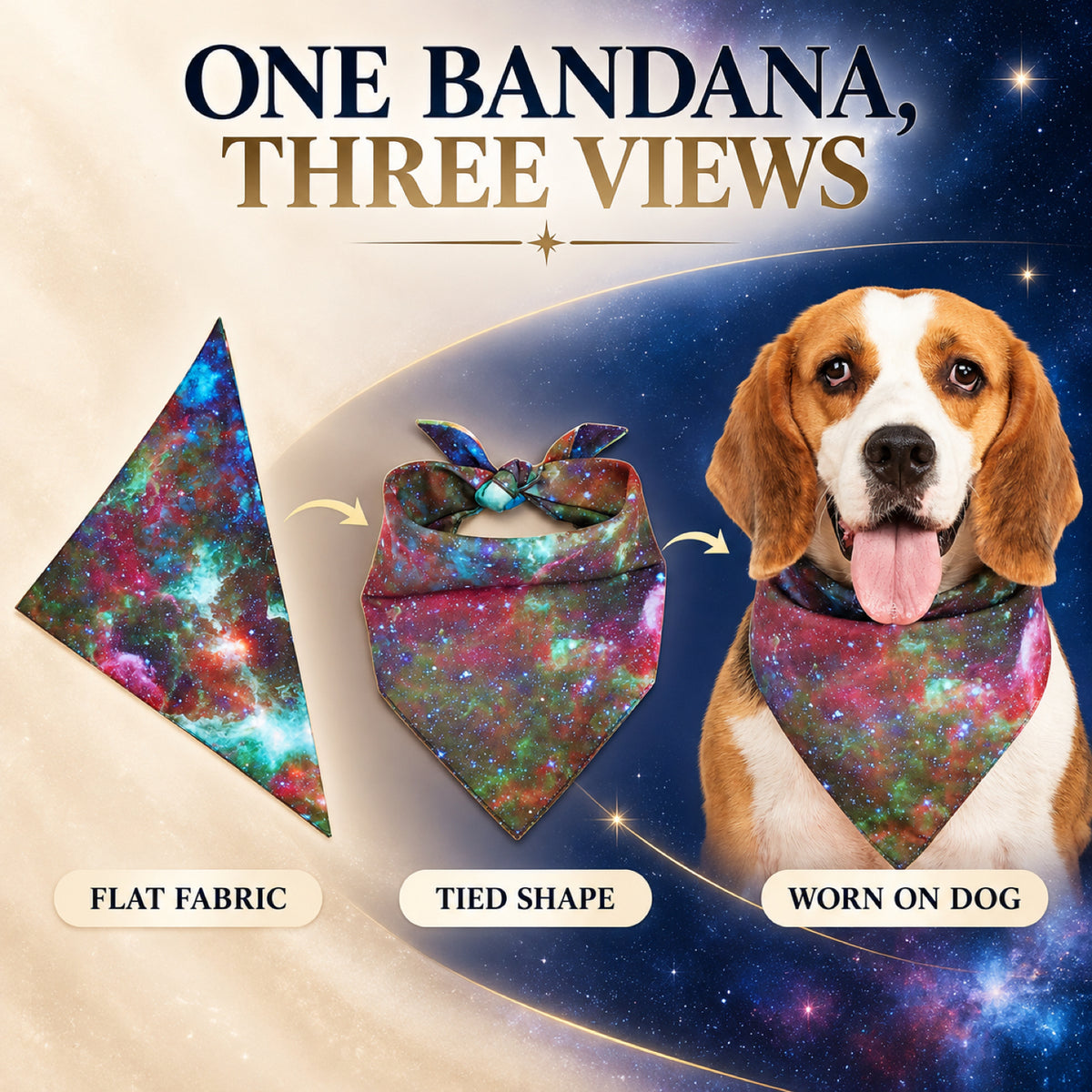 GAVPEPY Polyester Galaxy Print Pet Bandana, Size L, as pictured, for pet photos, outings and celebrations; decorative neckwear with the selected print and fit shown in the product photos; review the selected variant photo for details image 7 - 07-三种实拍形态.jpg