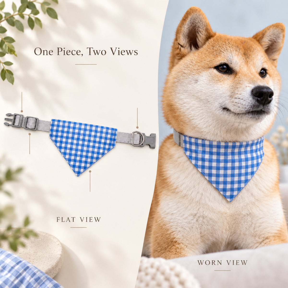 GAVPEPY Cotton-polyester blend Gingham Buckle Pet Bandana, Sizes M, L, Red, Blue, Black, for photos, celebrations, walks and everyday pet outfits; a neckwear accessory for everyday outfits, portraits and special occasions image 7 - 07-平铺佩戴.jpg