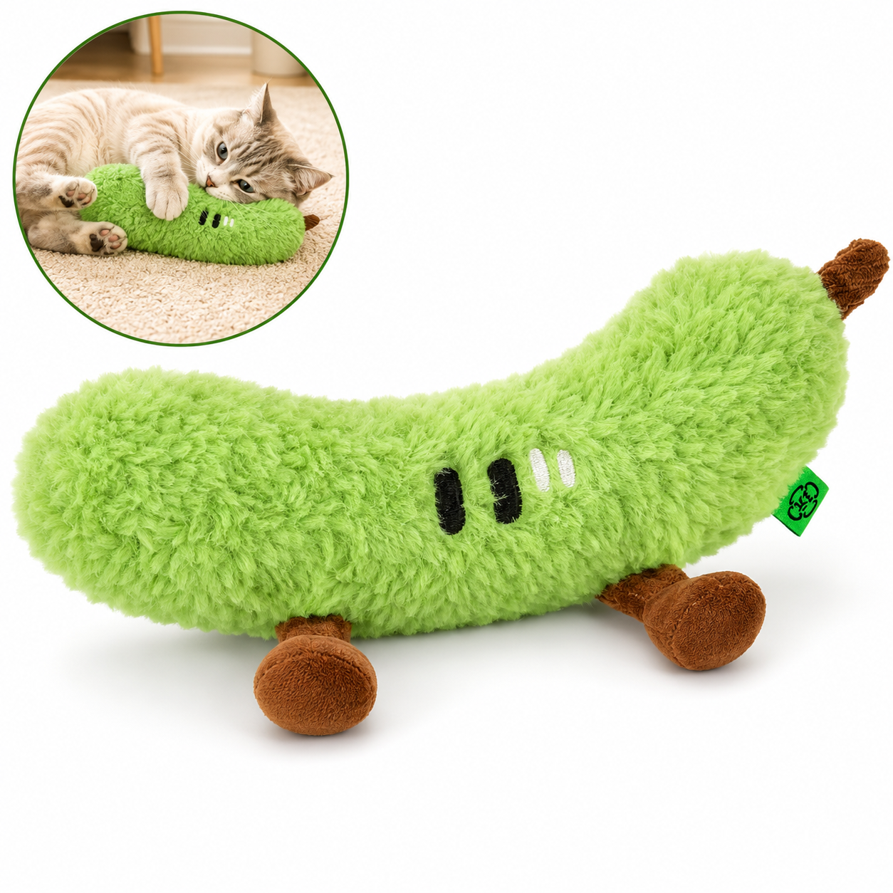 Green Cucumber Catnip Kicker Toy with Squeaker image 1