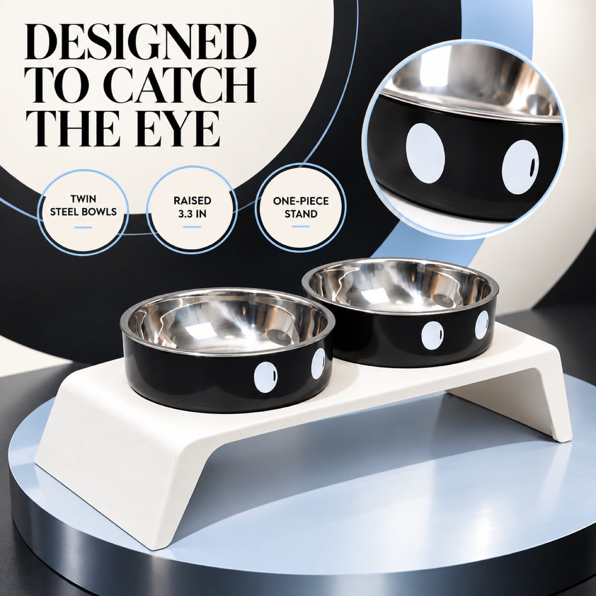 Big-Eyes Stainless Steel Double Pet Bowl, 2 Colors, By GAVPEPY image 2 - 1.jpg