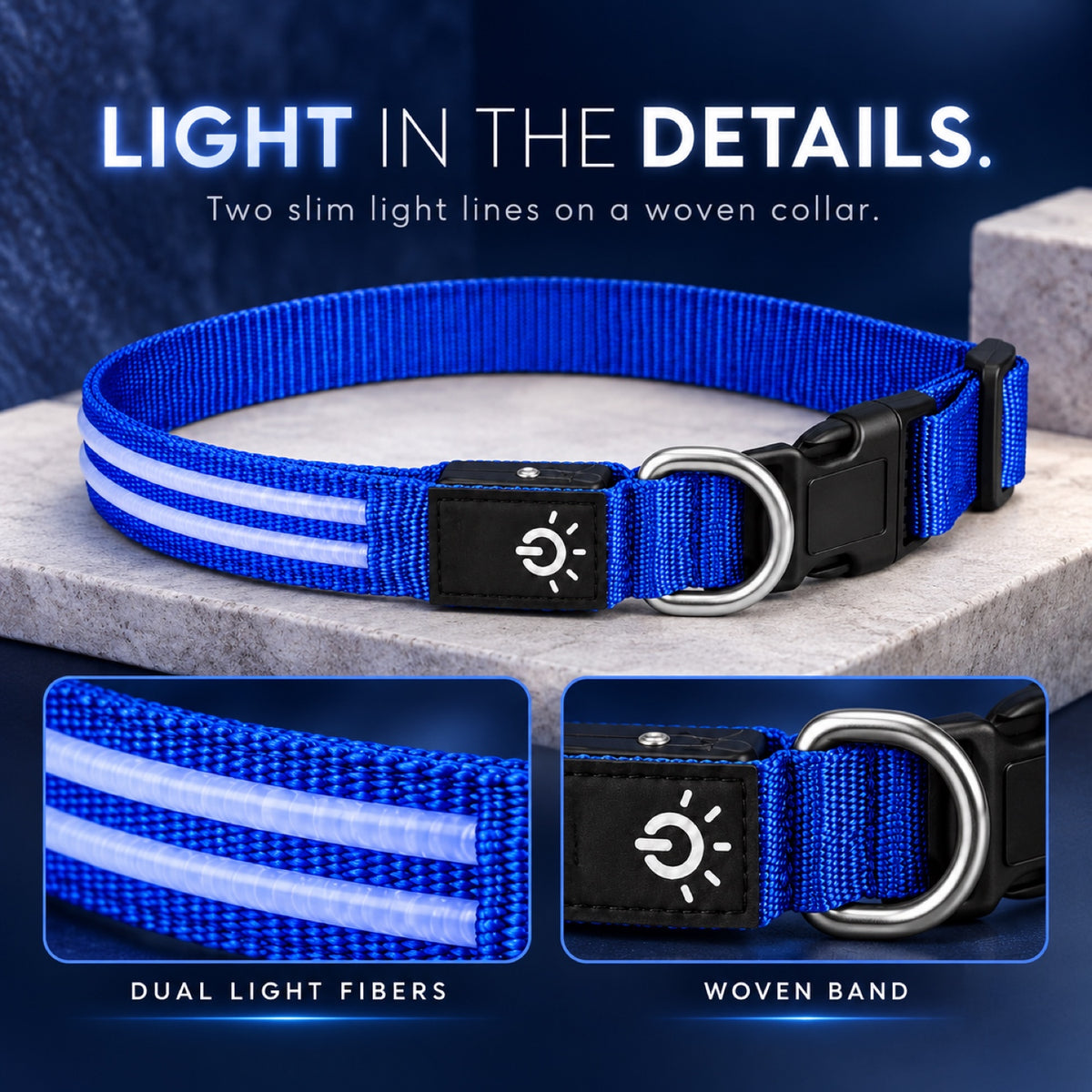 GAVPEPY Nylon Dual-Fiber LED Dog Collar, Sizes S, M, L, Red, Blue, Green, for neighborhood walks, park visits and daily dog wear; an adjustable neckwear option for supervised walks and everyday outings image 1 - 1.jpg