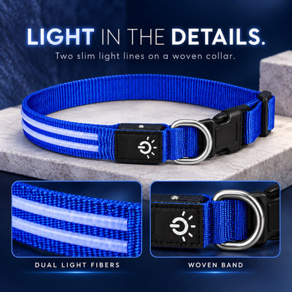 GAVPEPY Nylon Dual-Fiber LED Dog Collar, Sizes S, M, L, Red, Blue, Green, for neighborhood walks, park visits and daily dog wear; an adjustable neckwear option for supervised walks and everyday outings image 1 - 1.jpg