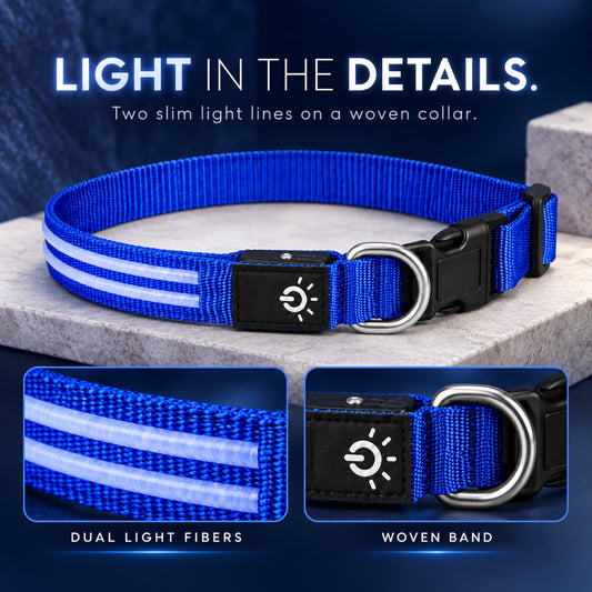GAVPEPY Nylon Dual-Fiber LED Dog Collar, Sizes S, M, L, Red, Blue, Green, for neighborhood walks, park visits and daily dog wear; an adjustable neckwear option for supervised walks and everyday outings image 1 - 1.jpg