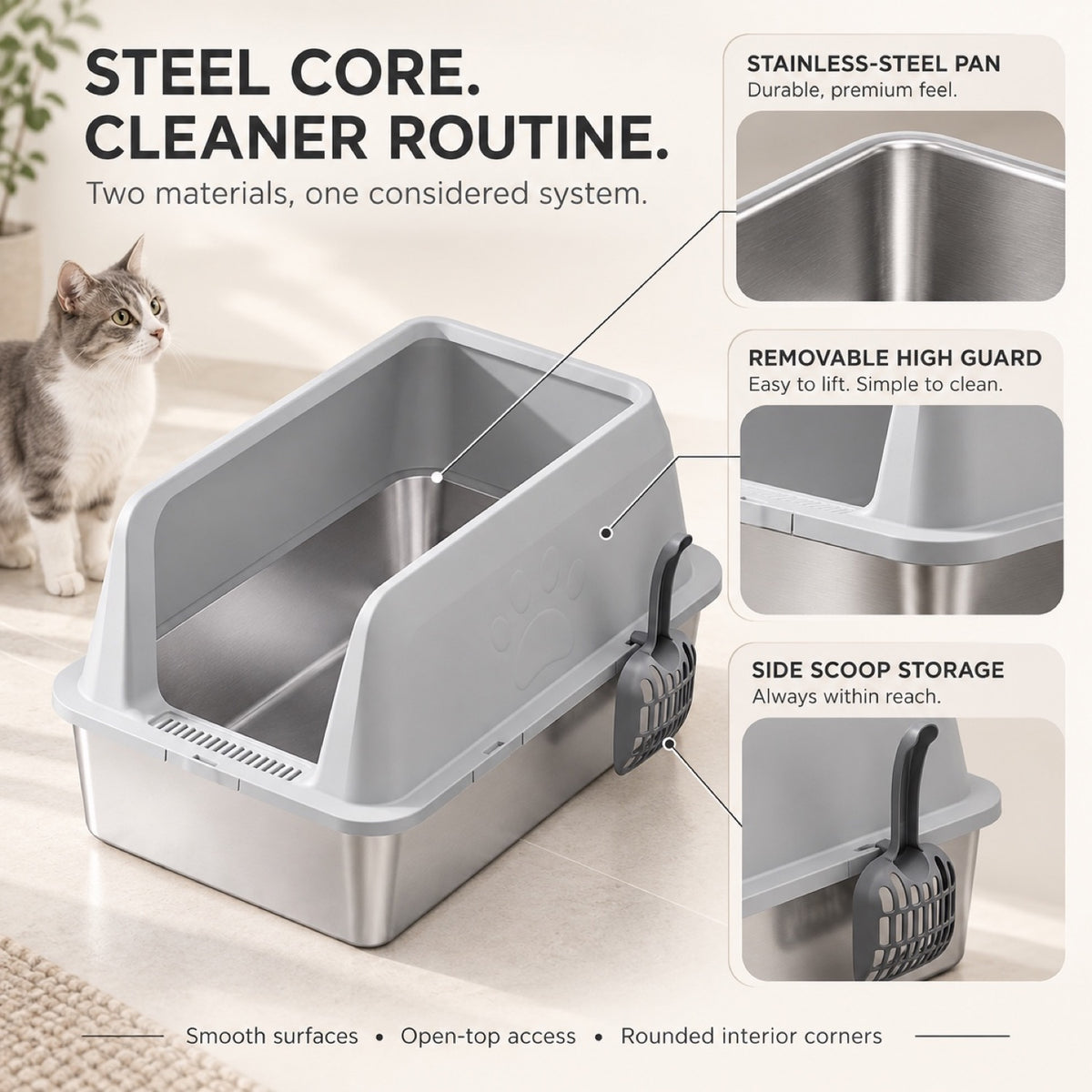 GAVPEPY Extra Large Stainless Steel Top-Entry High-Sided Cat Litter Box, 16 Options image 2 - 1.jpg