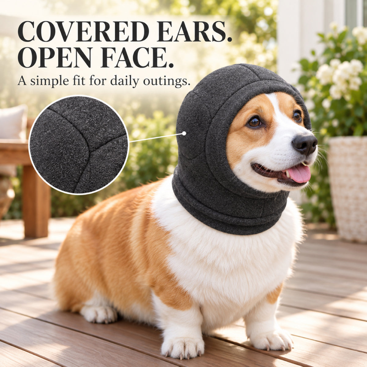 GAVPEPY Polyester Soft Dog Ear Hood, Gray or Purple in S, M, L and XL, for covering canine ears during supervised cold-weather and daily routines, walks, home, grooming and travel, a rounded soft hood, open face and extended lower edge provide the image 2 - 1.jpg