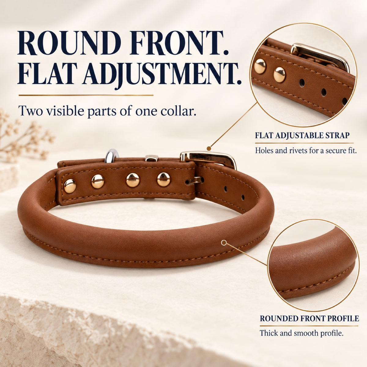 GAVPEPY Leather-style material Padded Dog Collar, Sizes S, M, L, XL, Brown, White, Black, for neighborhood walks, park visits and daily dog wear; an adjustable neckwear option for supervised walks and everyday outings image 1 - 1.jpg