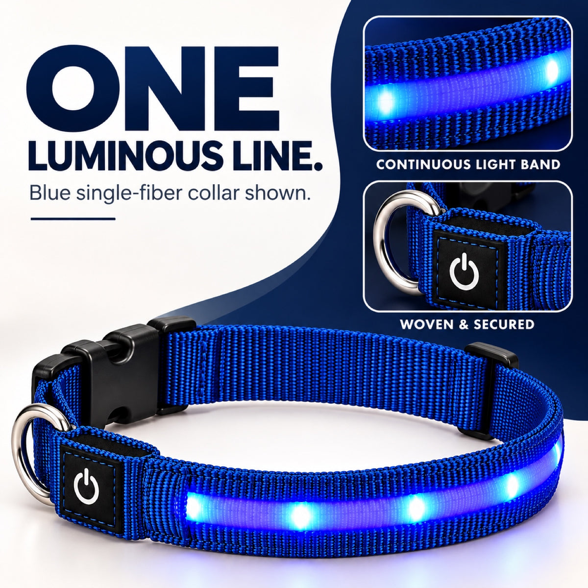 GAVPEPY Nylon Single-Fiber LED Dog Collar, Sizes S, M, L, Red, Blue, Green, for neighborhood walks, park visits and daily dog wear; an adjustable neckwear option for supervised walks and everyday outings image 1 - 1.jpg