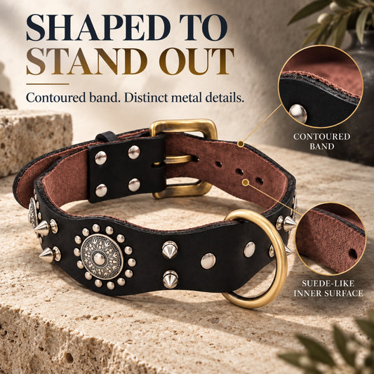 GAVPEPY Leather-style material Studded Dog Collar, Sizes S, M, L, Brown, Black, for neighborhood walks, park visits and daily dog wear; an adjustable neckwear option for supervised walks and everyday outings image 1 - 1.jpg