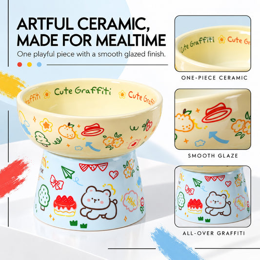 Graffiti Ceramic Pet Bowl, 6 Color Options, By GAVPEPY image 2 - 1.jpg