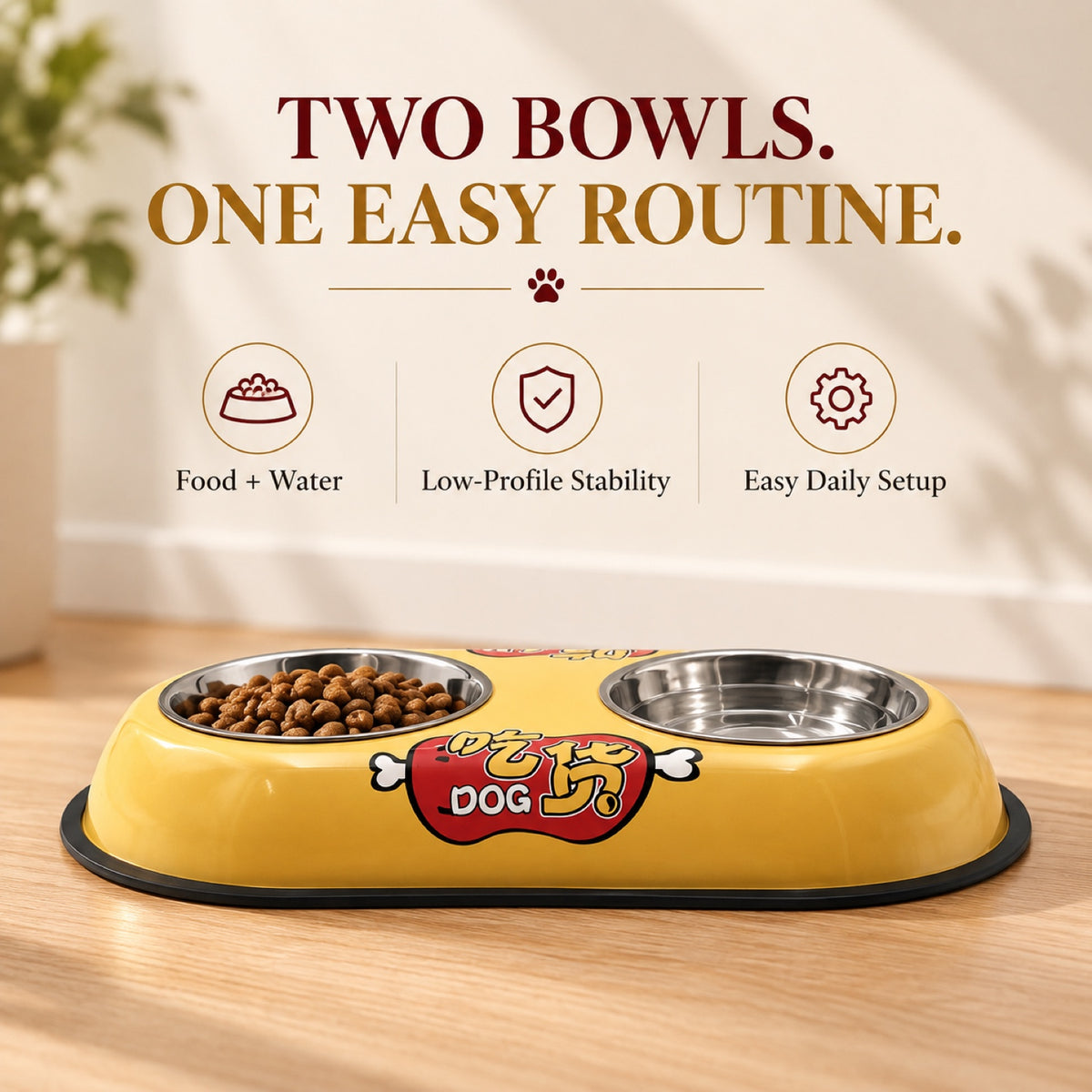 Foodie-Print Double Pet Bowl, 2 Sizes, By GAVPEPY image 2 - 1.jpg