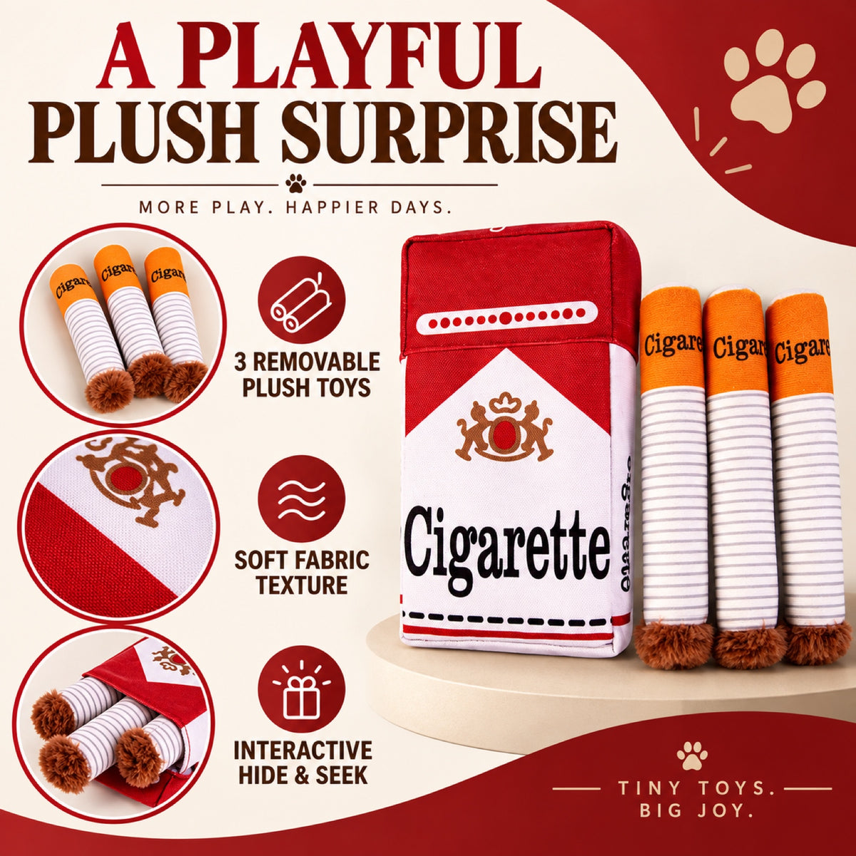 Plush Cigarette Squeaky Dog Toy, 2 Options, By GAVPEPY image 2 - 1.jpg