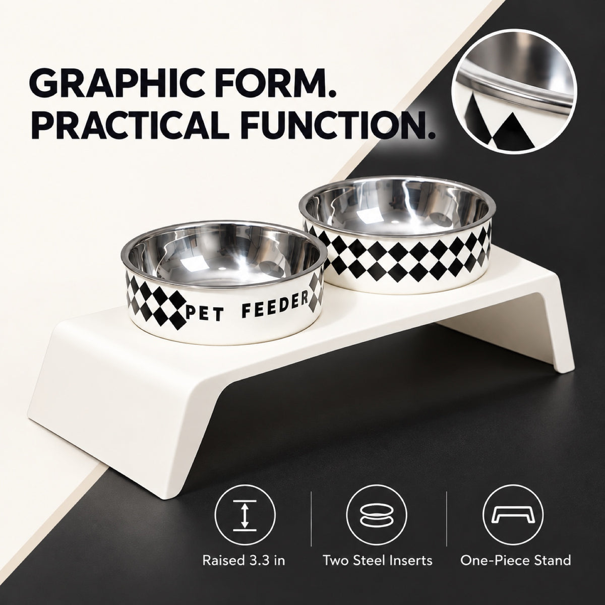 Grid Stainless Steel Double Pet Bowl, White, By GAVPEPY image 2 - 1.jpg