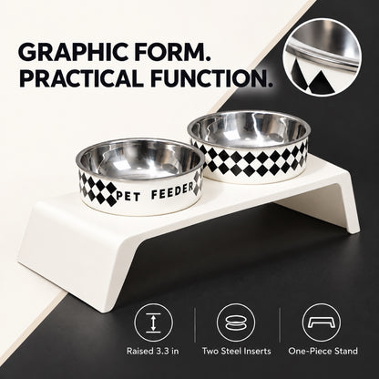 Grid Stainless Steel Double Pet Bowl, White, By GAVPEPY image 2 - 1.jpg