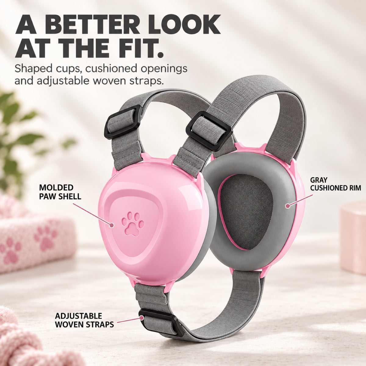 GAVPEPY ABS-Shell Dog Ear Muffs with Wraparound Straps, M or L with Black, Blue, Orange Gradient or Pink ear cups, for covering canine ears during thunderstorms, fireworks and grooming noise, home routines, outdoor events, travel and grooming visits image 2 - 1.jpg