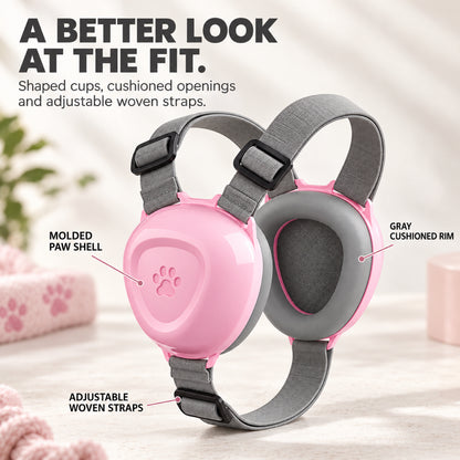GAVPEPY ABS-Shell Dog Ear Muffs with Wraparound Straps, M or L with Black, Blue, Orange Gradient or Pink ear cups, for covering canine ears during thunderstorms, fireworks and grooming noise, home routines, outdoor events, travel and grooming visits image 2 - 1.jpg