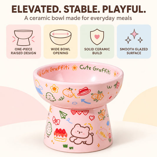 Graffiti Ceramic Pet Bowl, 6 Colorways, By GAVPEPY image 2 - 1.jpg