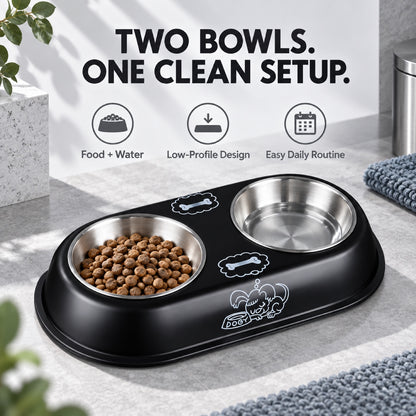 Monkey-Print Double Pet Bowl, 2 Sizes, By GAVPEPY image 2 - 1.jpg