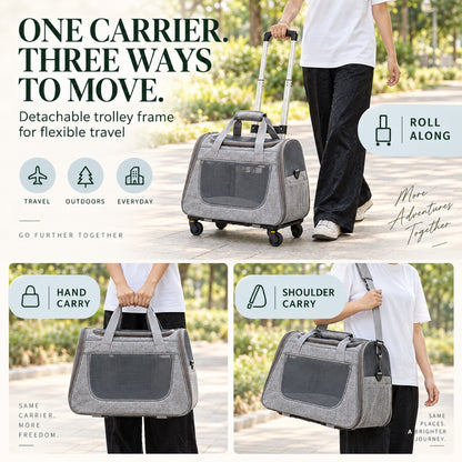 Large Rolling Pet Carrier with Detachable Trolley, 2 Colors, By GAVPEPY image 2 - 1.jpg