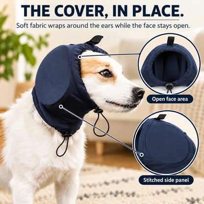 GAVPEPY Fleece-Style Dog Ear Cover Hood, Black or Navy Blue in S, M, L and XL, for covering the ears during supervised windy or noisy routines, home, grooming visits, travel and cooler outdoor outings image 2 - 1.jpg