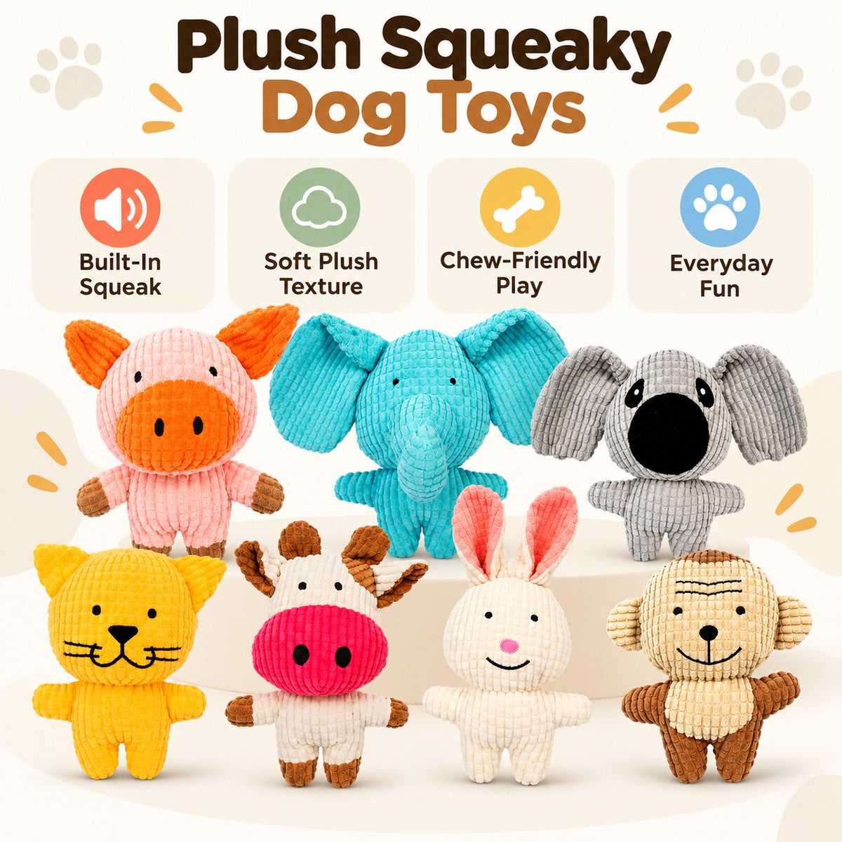 Plush Fabric Plush Squeaky Dog Toy, 7 Styles, By GAVPEPY image 2 - 1.jpg