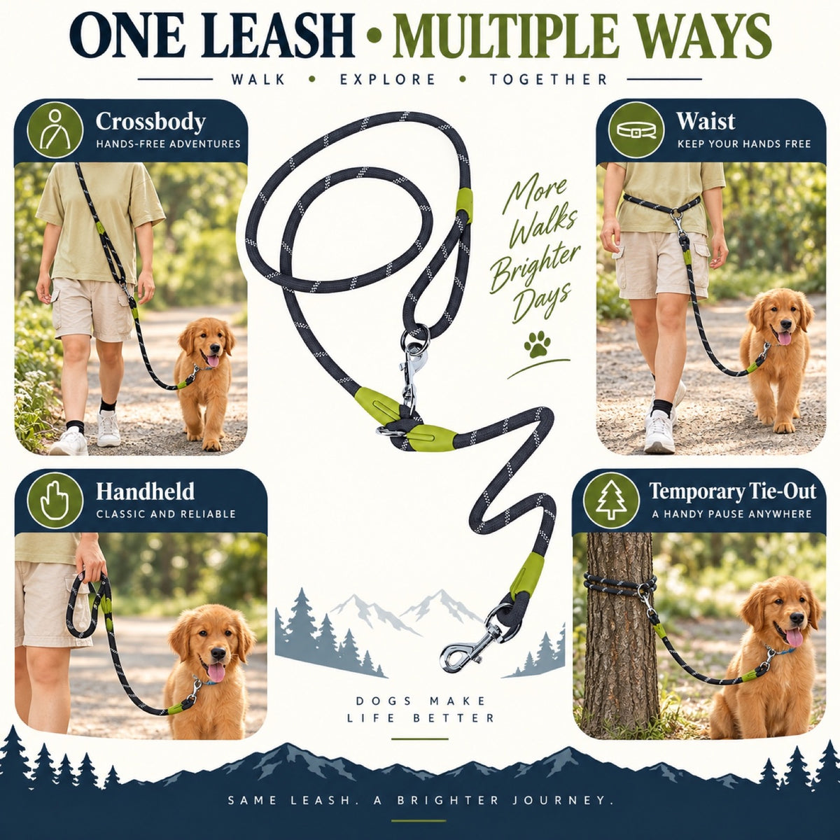 Reflective Hands-Free Running Dog Leash, 9 Colors and 2 Widths, By GAVPEPY image 2 - 1.jpg