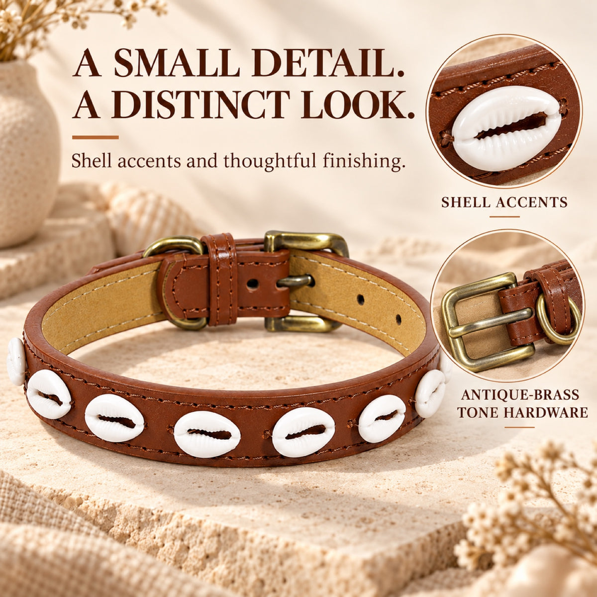 GAVPEPY Faux leather Decorative Shell Dog Collar, Sizes XS, S, M, L, Coffee Brown, Red, Black, for neighborhood walks, park visits and daily dog wear; an adjustable neckwear option for supervised walks and everyday outings image 1 - 1.jpg