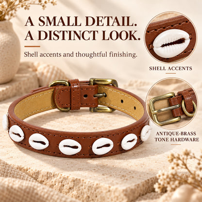 GAVPEPY Faux leather Decorative Shell Dog Collar, Sizes XS, S, M, L, Coffee Brown, Red, Black, for neighborhood walks, park visits and daily dog wear; an adjustable neckwear option for supervised walks and everyday outings image 1 - 1.jpg
