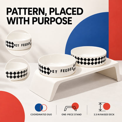 Elevated Grid Double Pet Bowl, White, By GAVPEPY image 2 - 1.jpg