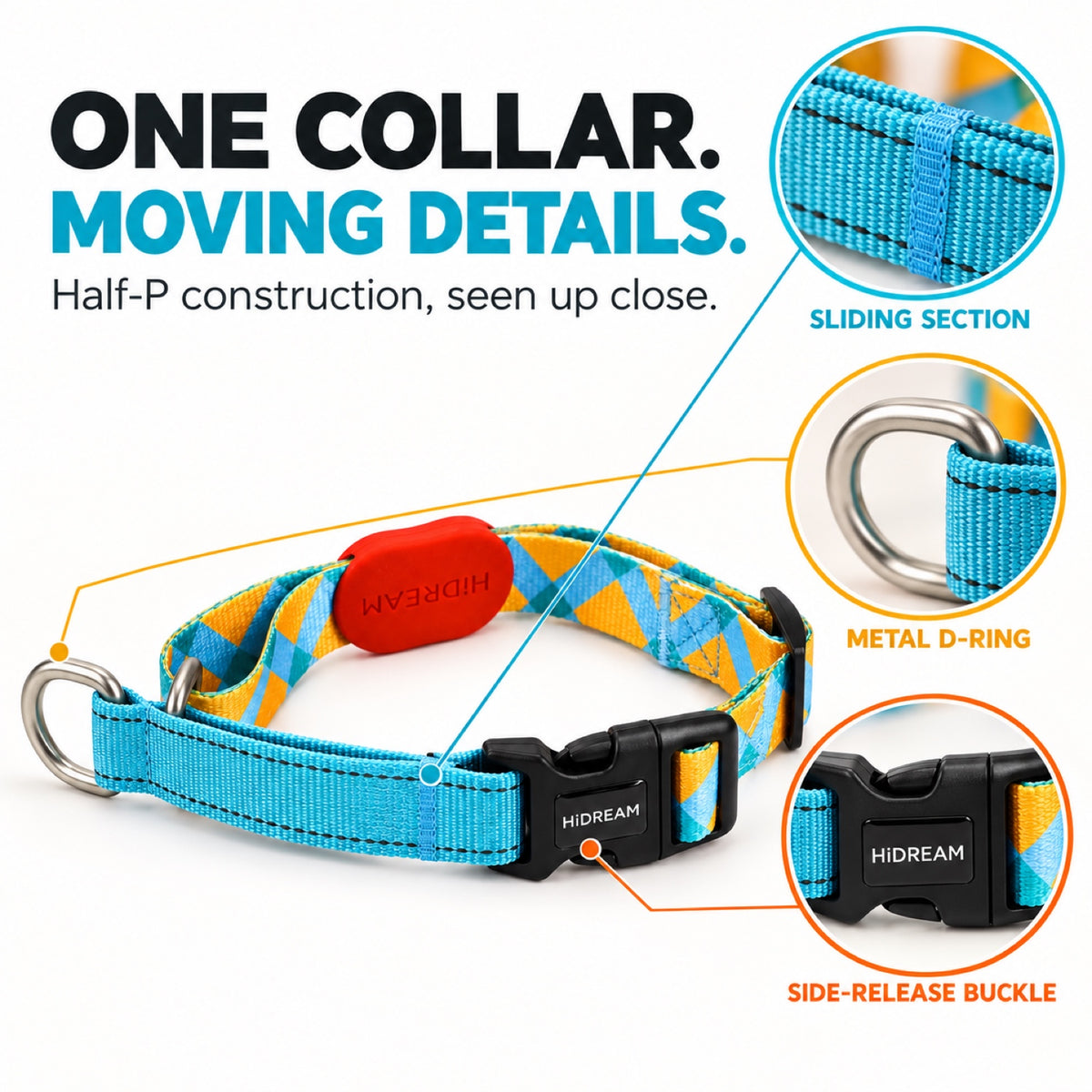 GAVPEPY Polyester Half-Check Dog Collar, Sizes L, M, Sunrise Pattern, Florida Pattern, for neighborhood walks, park visits and daily dog wear; an adjustable neckwear option for supervised walks and everyday outings image 1 - 1.jpg