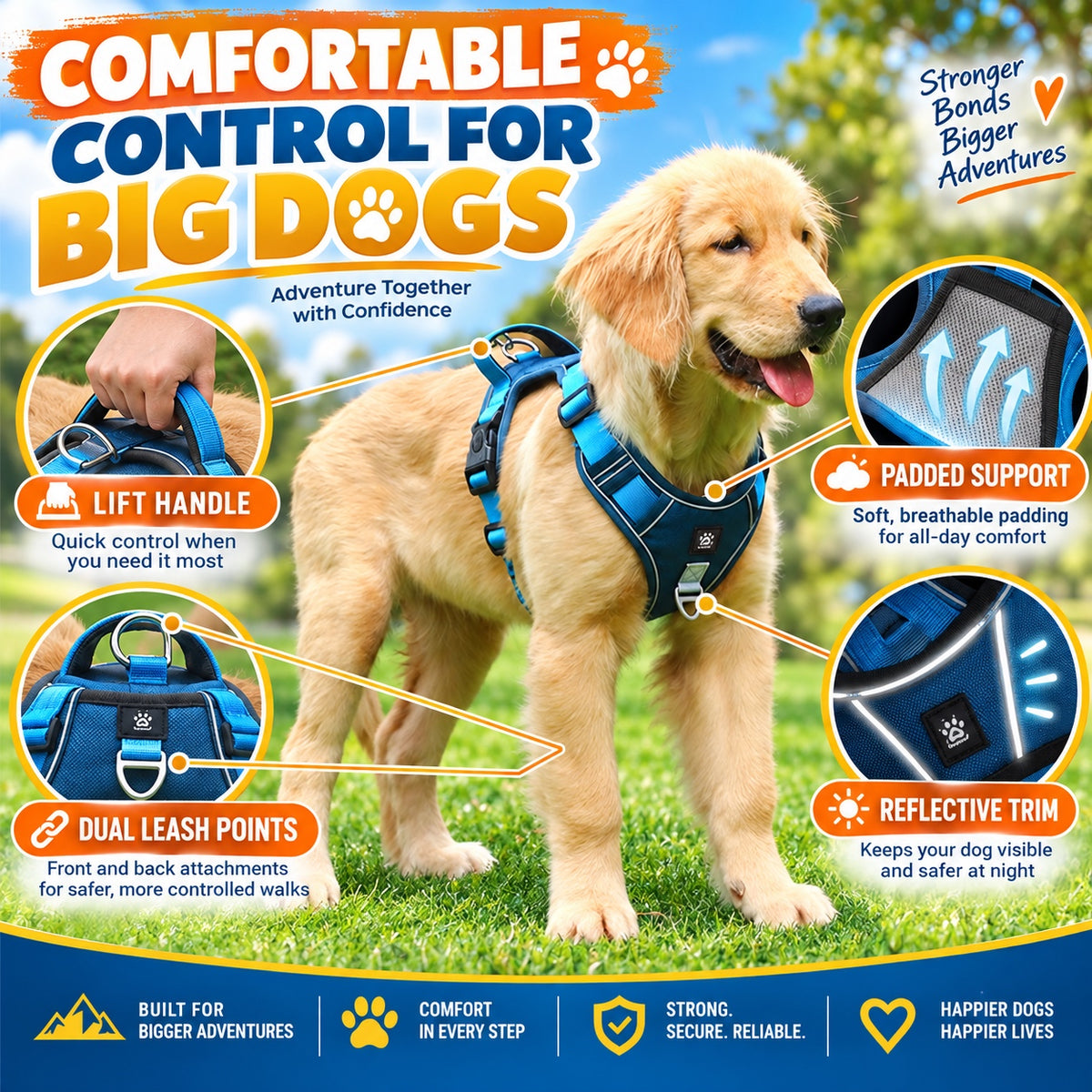 Padded No-Pull Dog Harness With Handle, 4 Colors and 4 Sizes, By GAVPEPY image 2 - 1.jpg
