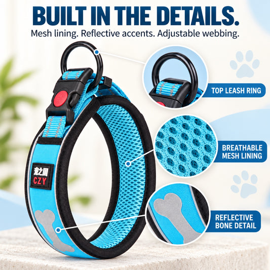 GAVPEPY Padded Mesh Dog Collar, Sizes XS, S, M, L, 5 color or pattern options, for neighborhood walks, park visits and daily dog wear; an adjustable neckwear option for supervised walks and everyday outings image 1 - 1.jpg