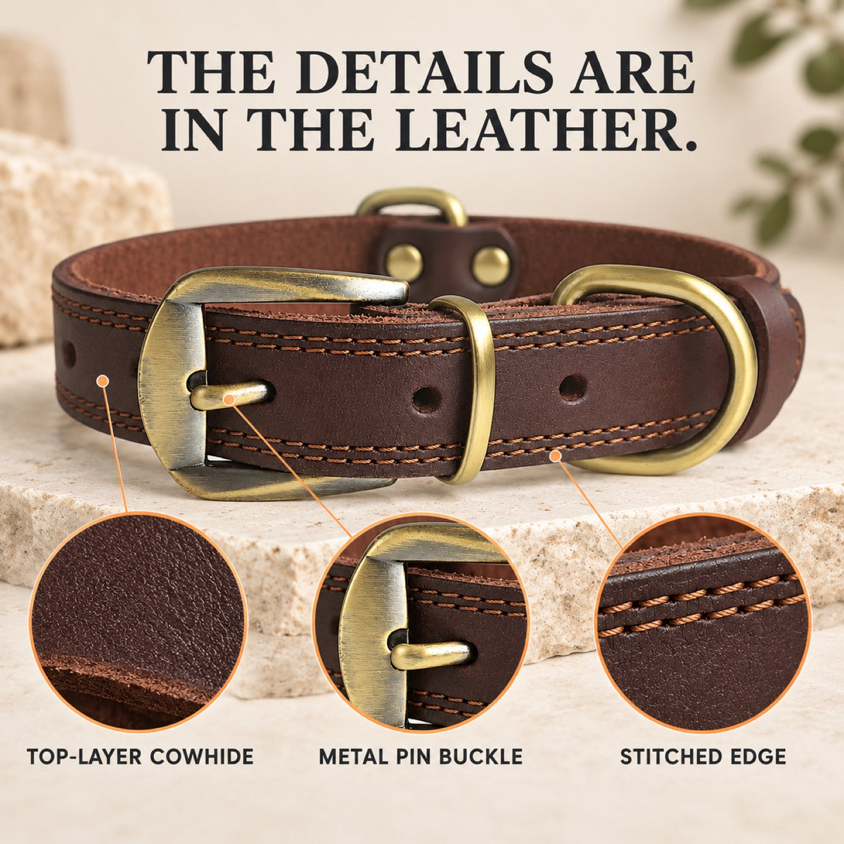 GAVPEPY Full-Grain Leather Dog Collar, 6 size options, Dark Brown, Black, for neighborhood walks, park visits and daily dog wear; an adjustable neckwear option for supervised walks and everyday outings image 1 - 1.jpg