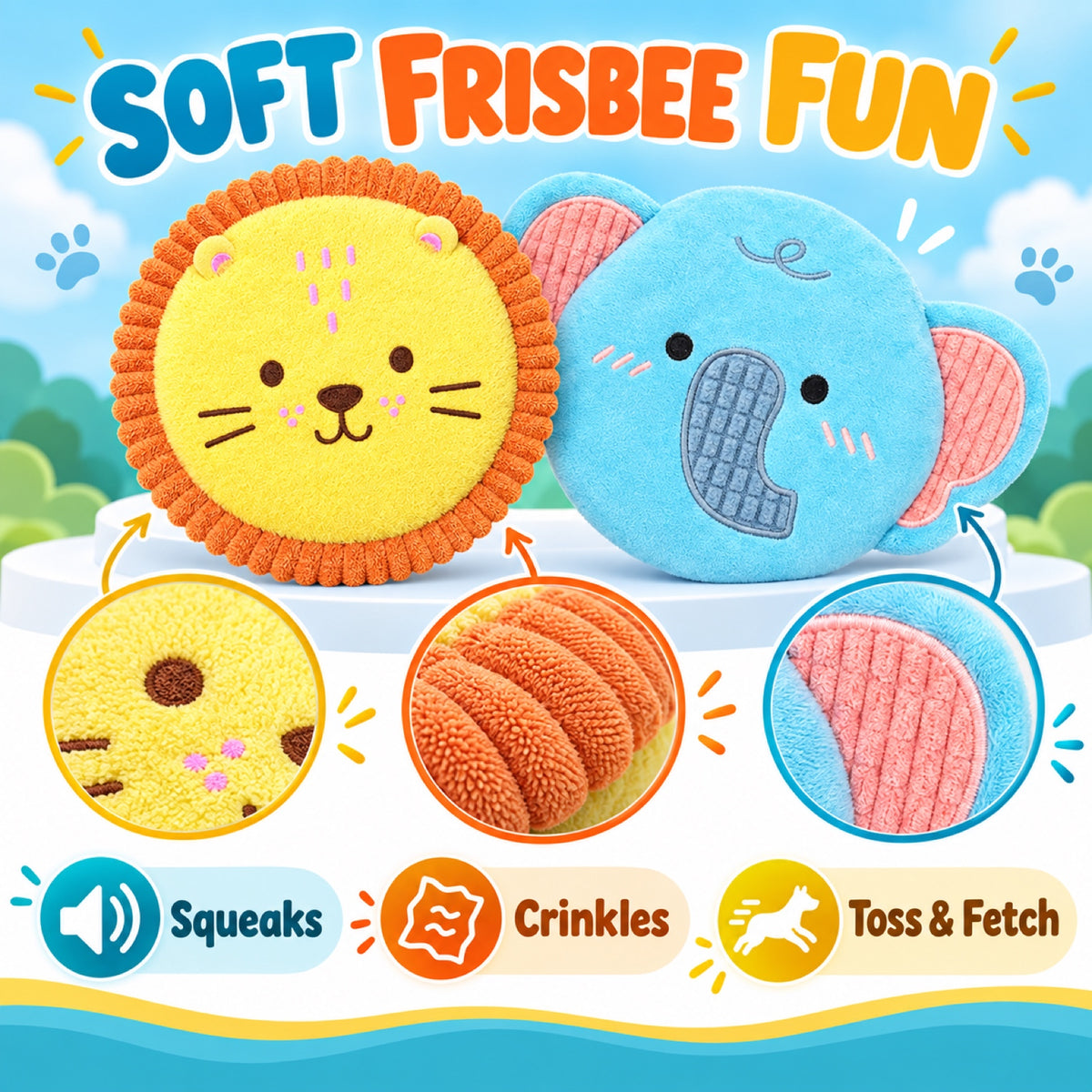 Plush Squeaky Flying Disc Dog Toy, 2 Styles, By GAVPEPY image 2 - 1.jpg