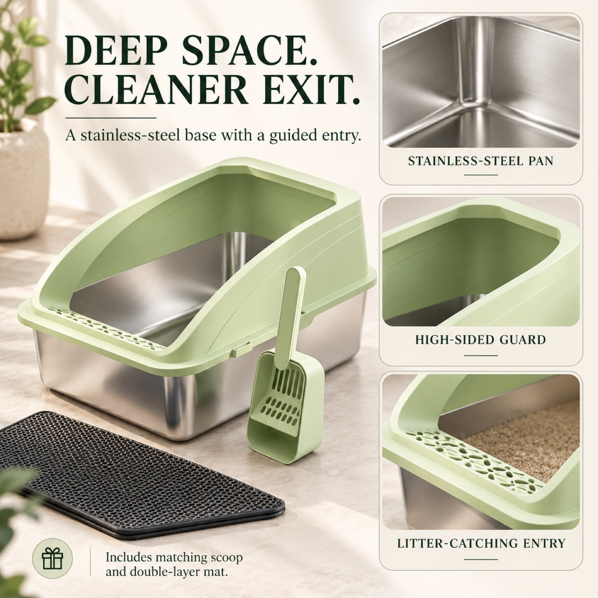 GAVPEPY Extra Large Stainless Steel High-Sided Cat Litter Box, 4 Options image 2 - 1.jpg