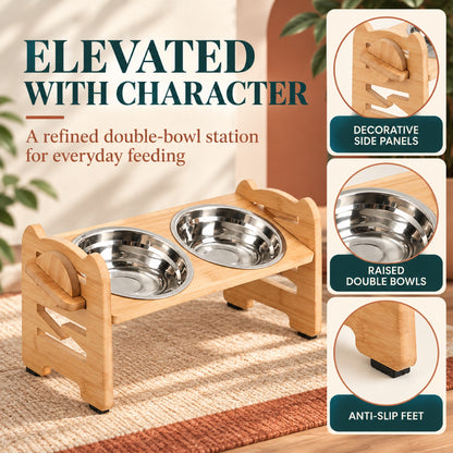 Scalloped Bamboo Double Pet Bowl Stand, By GAVPEPY image 2 - 1.jpg