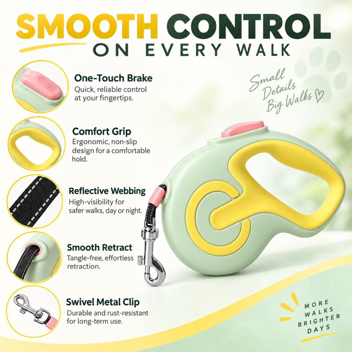 Rubber-Grip Reflective Retractable Dog Leash, 6 Colors, By GAVPEPY image 2 - 1.jpg
