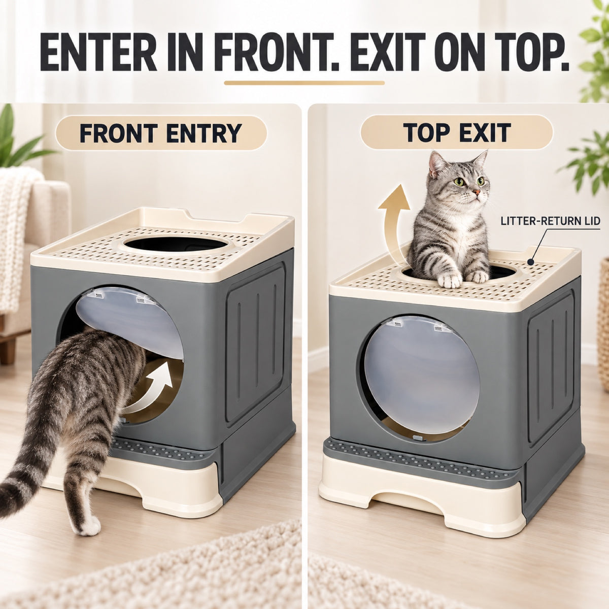 GAVPEPY Foldable Top-Entry Enclosed Cat Litter Box image 2 - 1.jpg