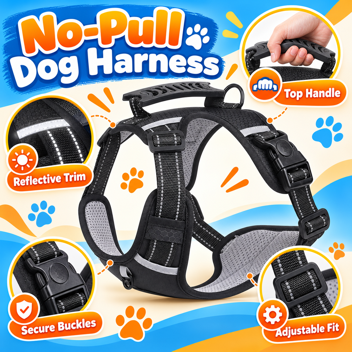 No-Pull Dog Harness With Top Handle, 4 Colors and 5 Sizes, By GAVPEPY image 2 - 1.jpg