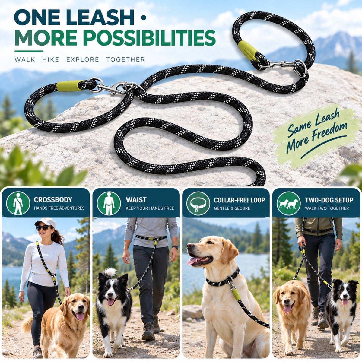 Upgraded Reflective Hands-Free Dog Leash, 4 Colors and 2 Widths, By GAVPEPY image 2 - 1.jpg