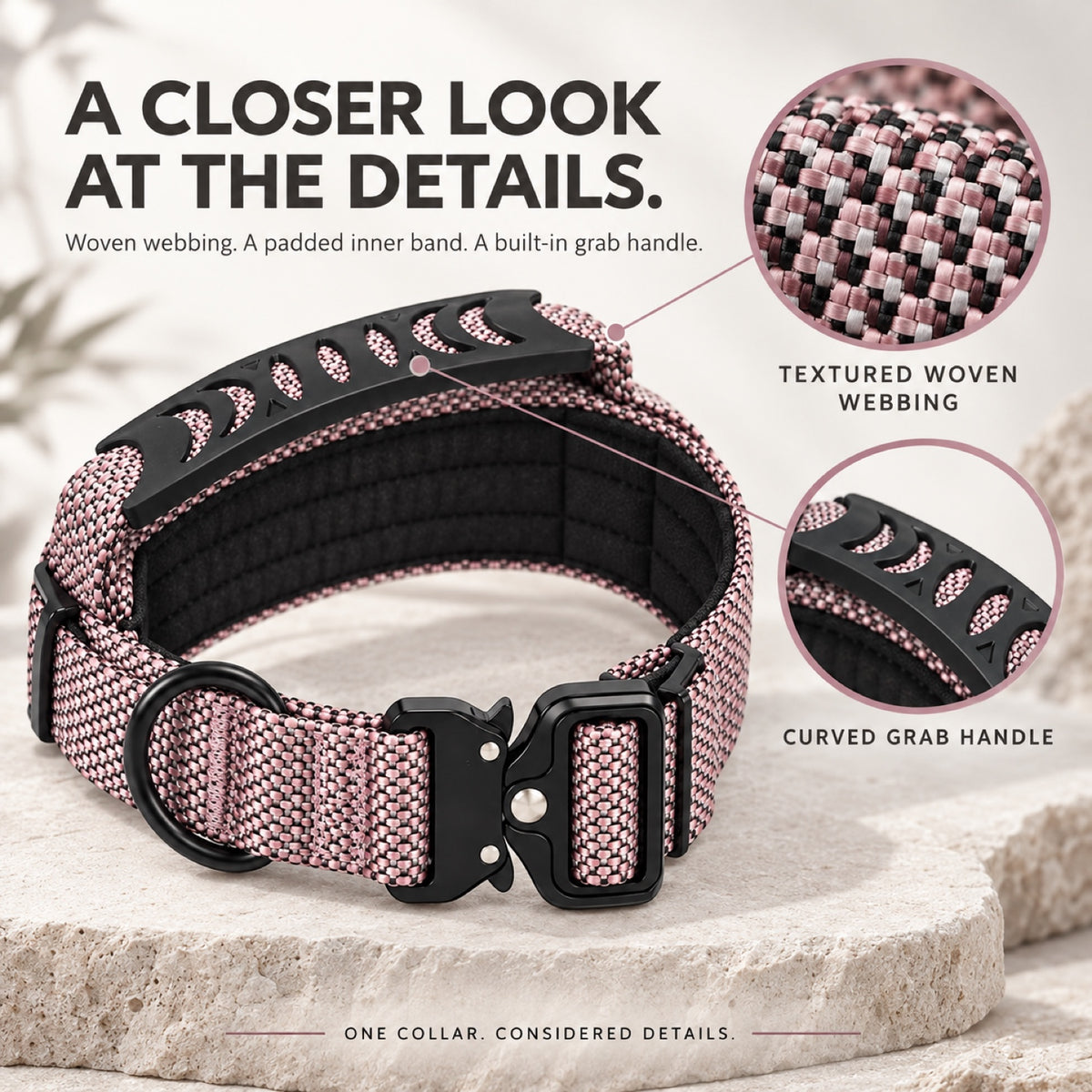 GAVPEPY Nylon Reflective Padded Dog Collar, Sizes S, M, L, Mauve, for daily dog walks and outdoor wear; adjustable neckwear with the selected finish and fit shown in the product photos; review the selected variant photo for details image 1 - 1.jpg
